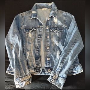 ❤️NWOT!!❤️ Womens Highway Destructed Distressed DENIM JEAN JACKET L